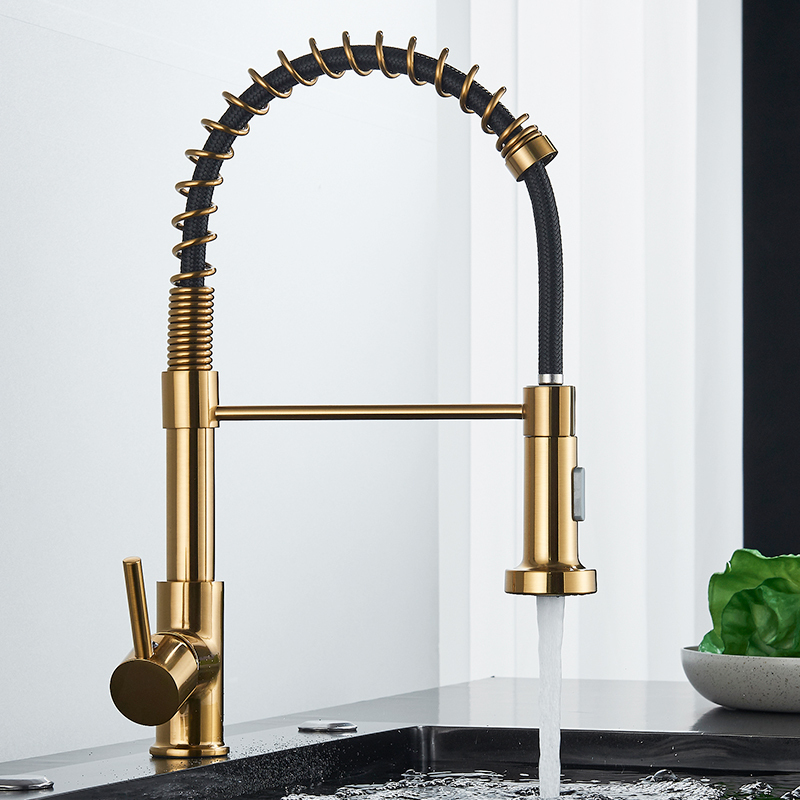 Brushed Gold Kitchen Faucet Pull Down Kitchen Faucet Single Handle Mixer Tap 360 Rotation