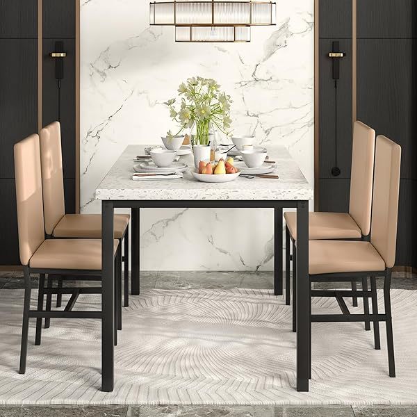 Juego de mesa de comedor para 4, 5 piezas de mármol DiningTableSet