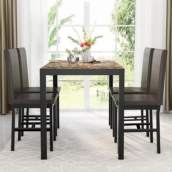 Juego de mesa de comedor para 4, 5 piezas de mármol DiningTableSet