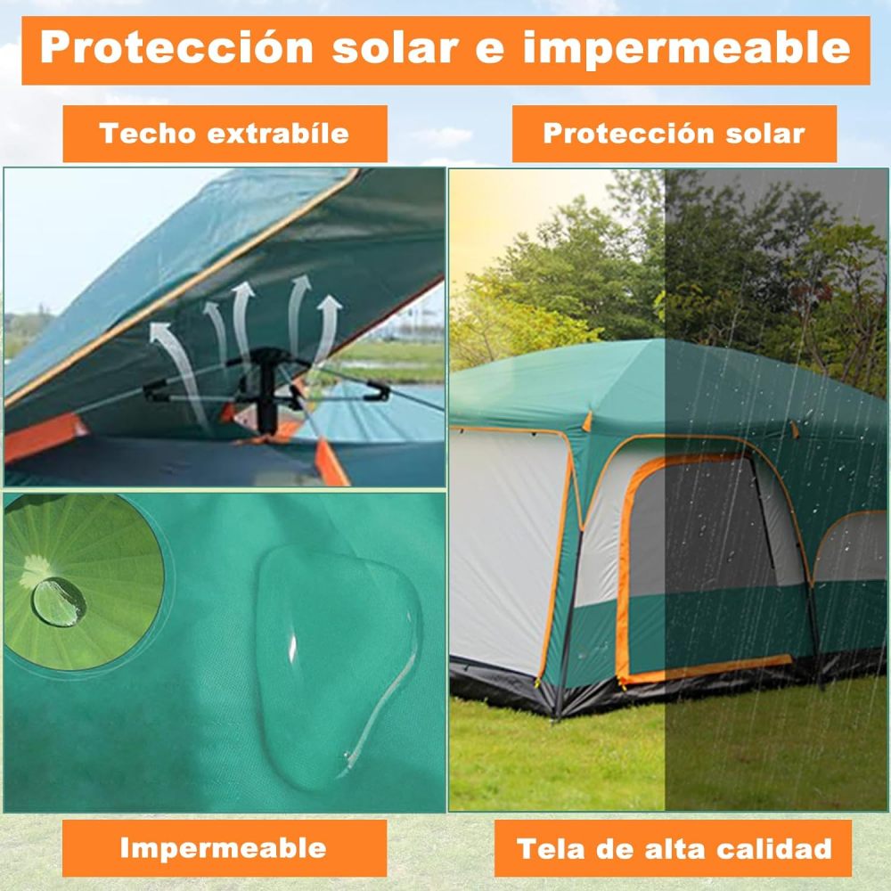 Dopwii Casa de Campaña Portátil,Tienda de Campaña para5~8 Personas,Tienda Familiar de Fácil Instalación,Tienda para Acampar Impermeable con Alfombra de Piso y Toldo de Puerta,Gran Ventilación