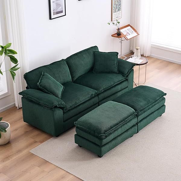 Sofá seccional Loveseat con otomana, sofá cama moderno con almohadas