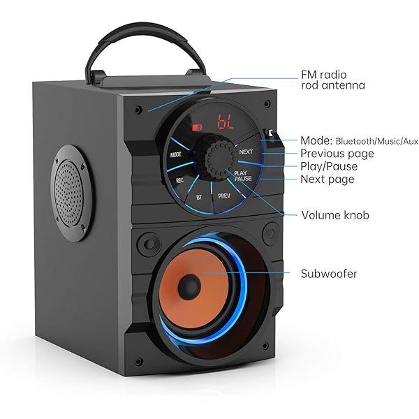 Altavoces portátiles Bluetooth grandes con luz, inalámbricos, con subwoofer, radio FM, luces LED, ecualizador, graves potentes, Bluetooth 4.2