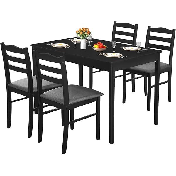 Dining Table Set for 4, 5-Piece Wood Modern Rectangular Dining Table Set for Home with 4 Upholstered Chairs