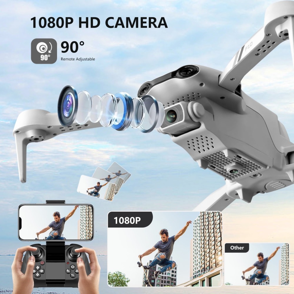 Dron FPV Wifi F10-1080P con cámara HD 1080P, modo sin cabeza/giros 3D, cuadricóptero RC para principiantes, color blanco plateado