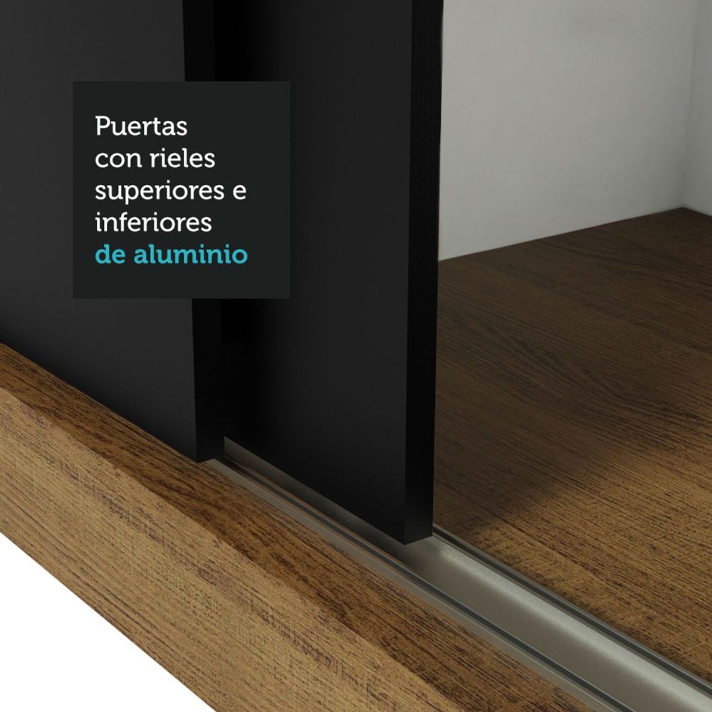 Closet con 3 puertas corredizas y 1 espejo - color negro