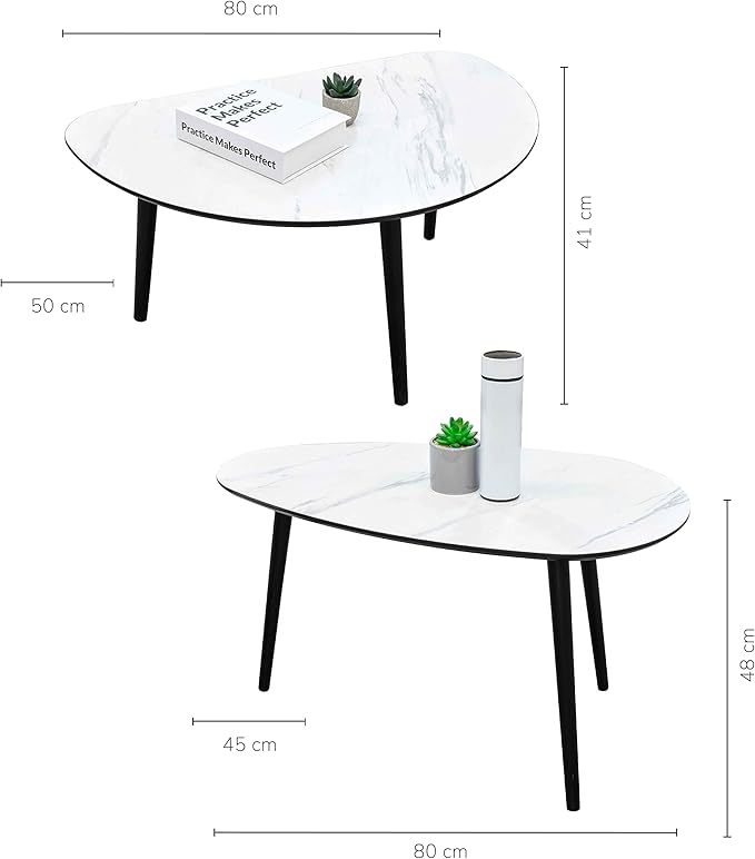Mesa de Centro para Sala Tipo Marmol para Sala, Set de 2 Piezas, Juego de Mesa, de Cafe o Mesas Laterales Auxiliares, Estructura Resistente, Diseño Moderno