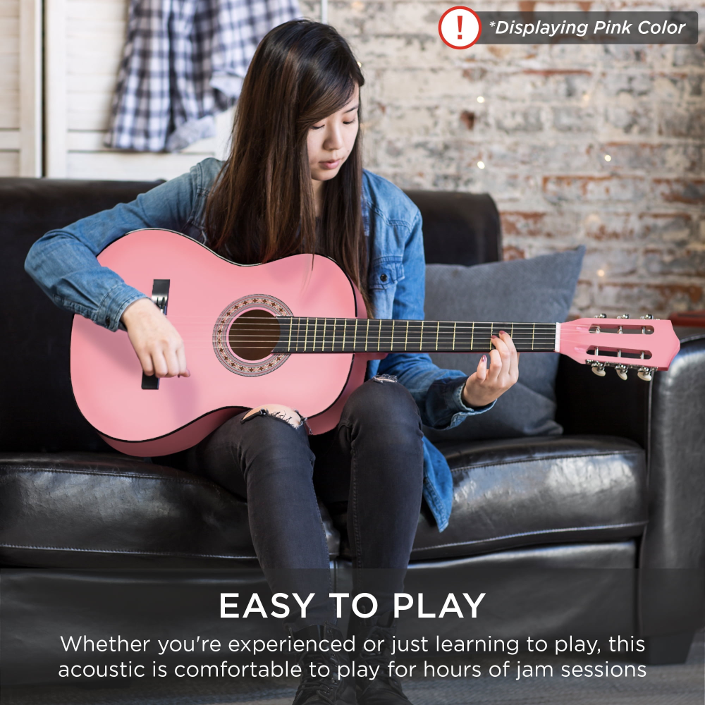 Kit de inicio para guitarra acústica de 38 pulgadas para principiantes con funda, correa y cuerdas adicionales, color natural