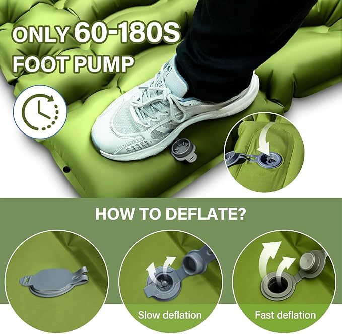 Almohadilla de dormir doble autoinflable de 4 pulgadas extra gruesa para 2 personas con almohada integrada con bomba de pie hinchable