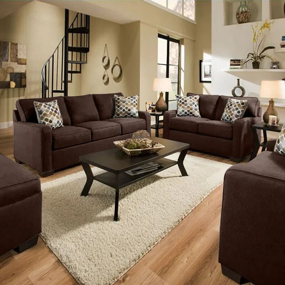 Juego de Sala Raven 3-2-1 Cuerpos + Banqueta Color Beige Oscuro/Chocolate