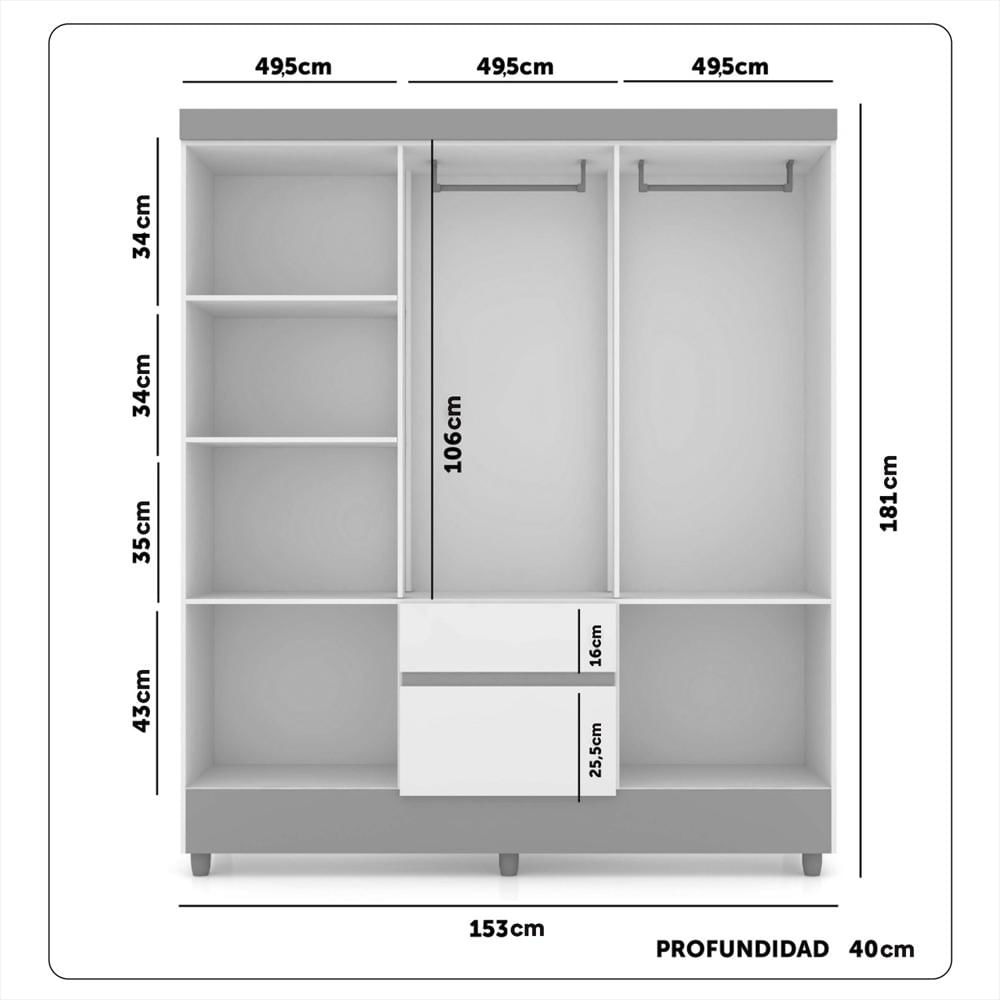 Closet 6 Puertas 2 Cajones Valent Marrón/Blanco Apagado