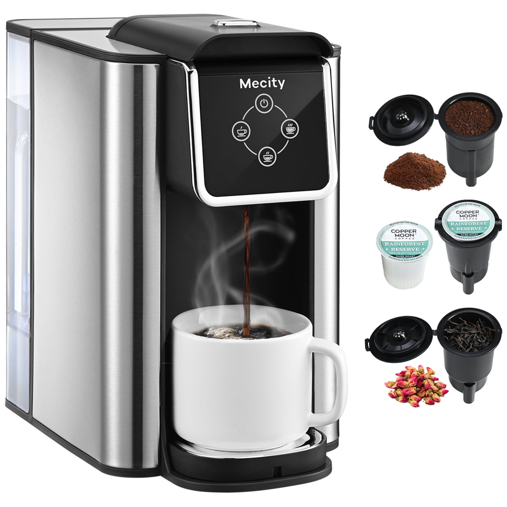 Cafetera monodosis 3 en 1, compatible con cápsulas en polvo, 120 V, depósito de agua de 50 oz, descalcificadora de té, color negro