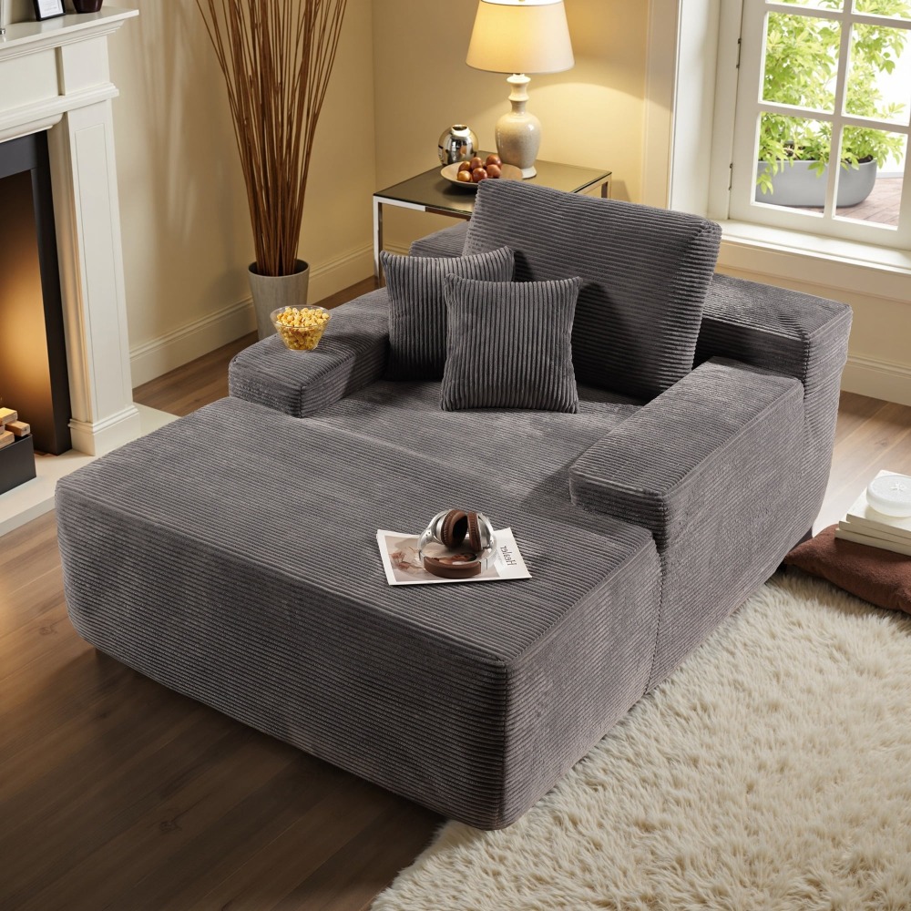 Sillón Chaise Lounge Gigante Ovios 170x122cm - Sofá Cama Ultra Cómodo de Pana, Sin Montaje, Para Salón