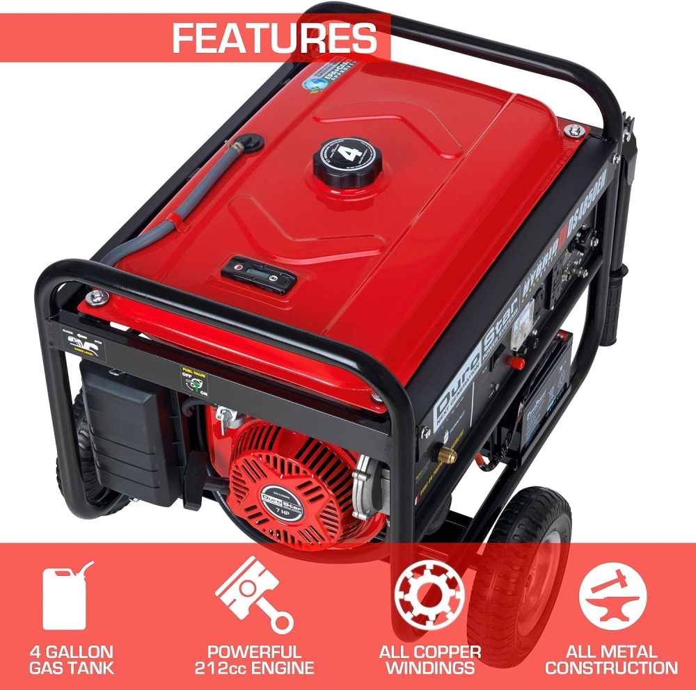 DS10000EH Generador portátil de Doble Combustible, 10000 W, Arranque eléctrico, Respaldo en casa y Listo para RV, Aprobado por 50 Estados, Rojo/Negro