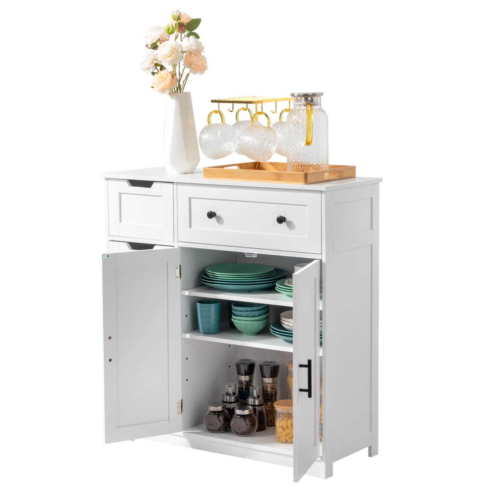 Mueble de baño de madera con 5 cajones y 1 armario, para entrada de salón, color blanco