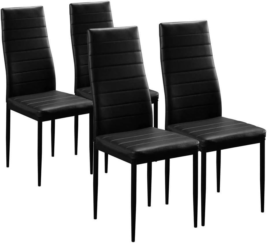 Black Dining Chair Set of 4, Leather Dining Chairs with Curved Back & Foot Cap Protection for Dining Kitchen Living Room
