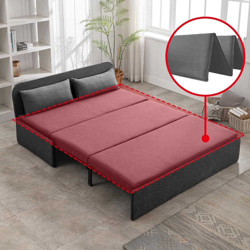 Sofá cama Queen plegable, colchón convertible, sofá cama doble plegable con 2 cojines, sofá cama