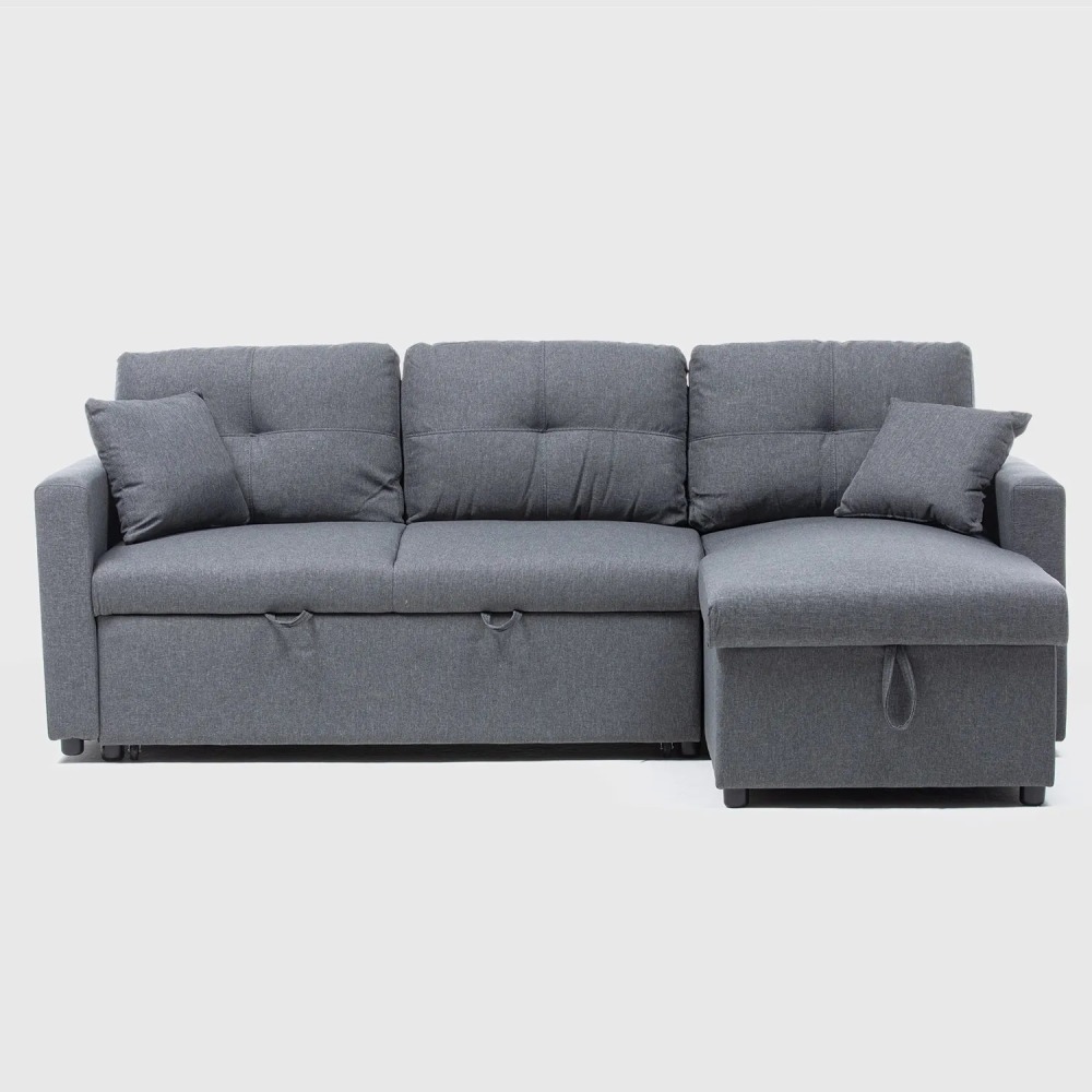 Sofá Seccional Cama 2 Plazas Lino Gris Sidney KMB1002GR