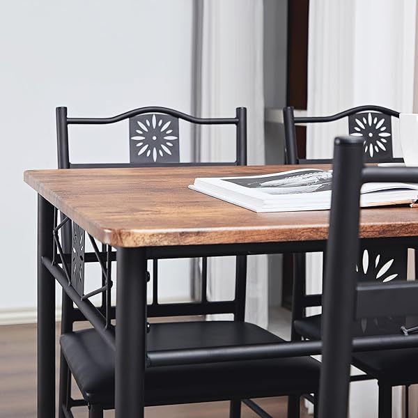 juego de mesa de comedor con mesa de vidrio para 4, Negro