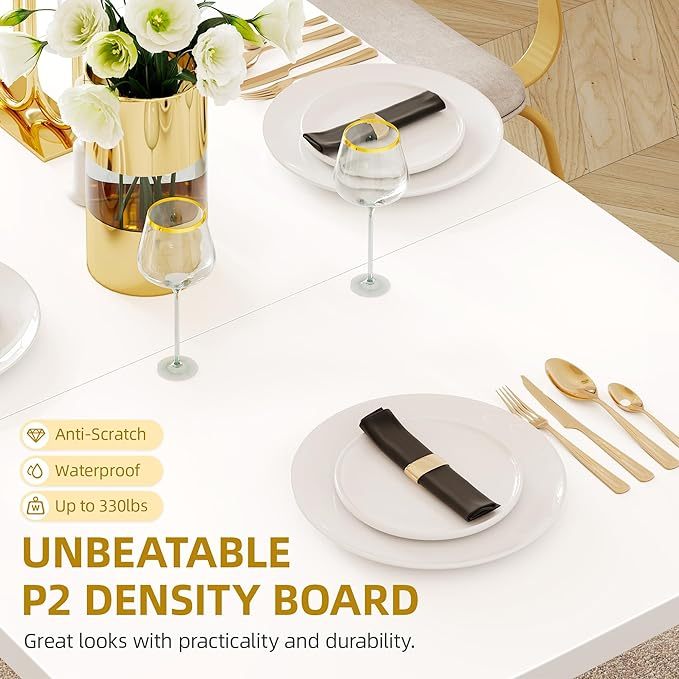 Mesa de Comedor Moderna para 6 a 8 Personas, Mesa de Cocina grande de 70.3 Pulgadas con Mesa de mármol sintético y Patas geométricas Doradas, Mesa de Comedor de Madera para reuniones