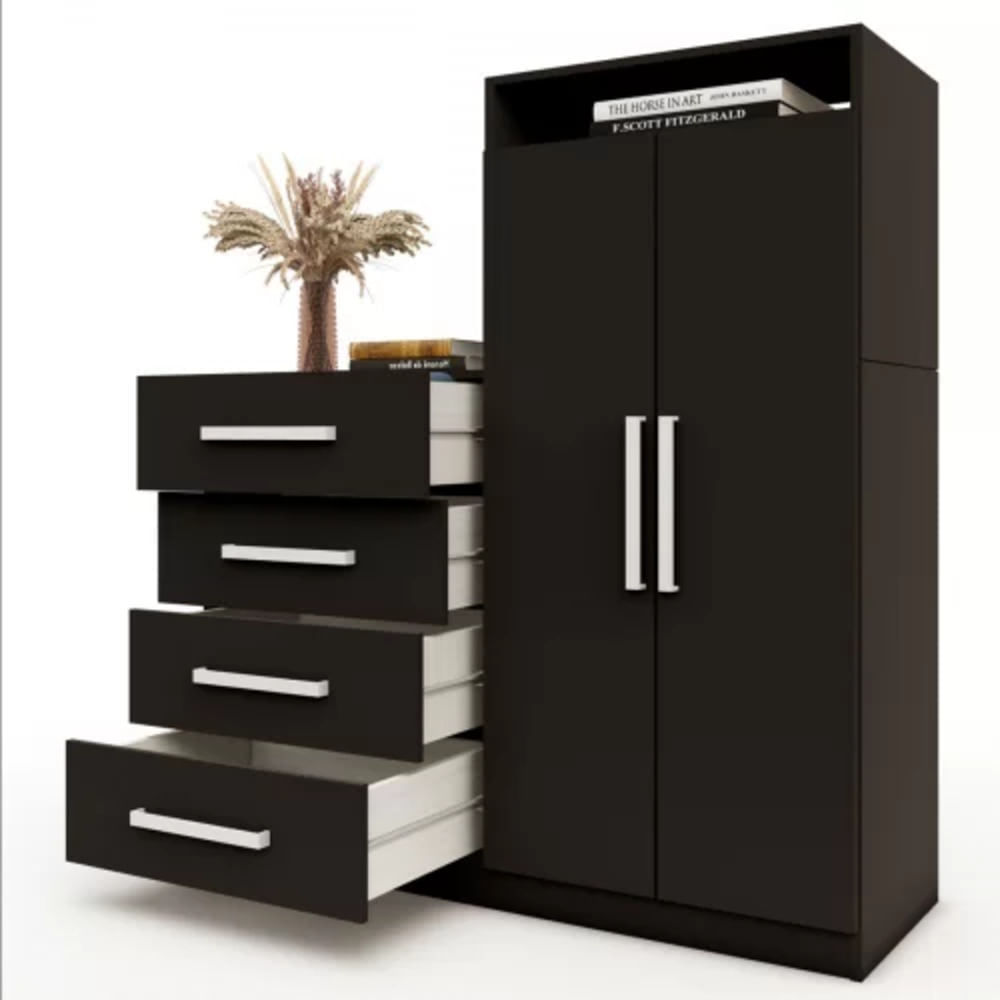 Ropero Moderno 2 puertas 4 cajones  color Negro TU MESITA