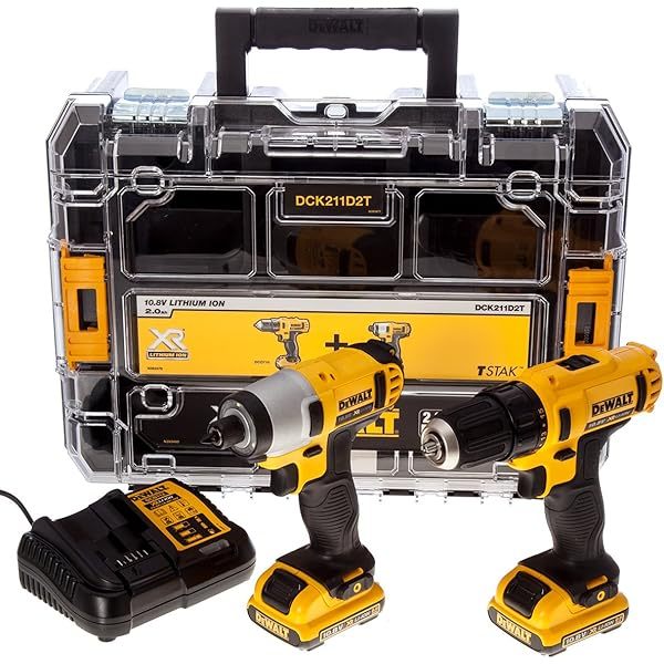 DCK211D2T-QW - KIT Taladro Atornillador (DCD710) XR 12V + Atornillador Impacto (DCF815) XR 12V + Organizador TSTAK V, con 2 baterías Litio 2,0Ah y cargador