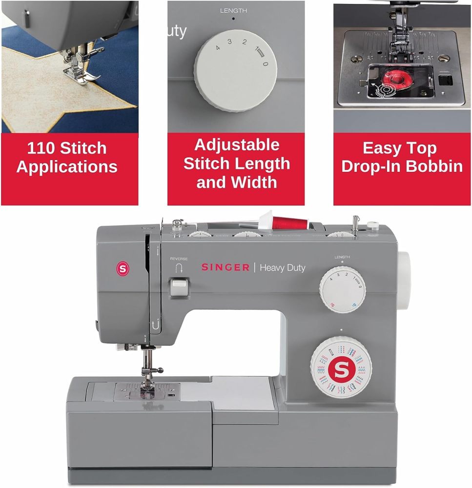 Máquina de Coser Resistente con Kit de Accesorios Incluido, 110 Aplicaciones de Puntada 4432, Perfecta para Principiantes, Gris