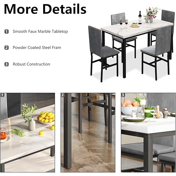 Juego de mesa de comedor para 4, 5 piezas de mármol DiningTableSet