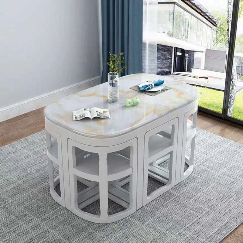 Mesa de comedor de madera maciza de mármol para 6 personas