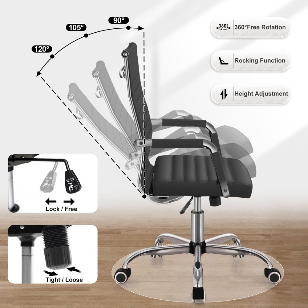 Silla de Trabajo con Brazos - Piel Imitación Cuero - Ideal para Oficina/Reuniones