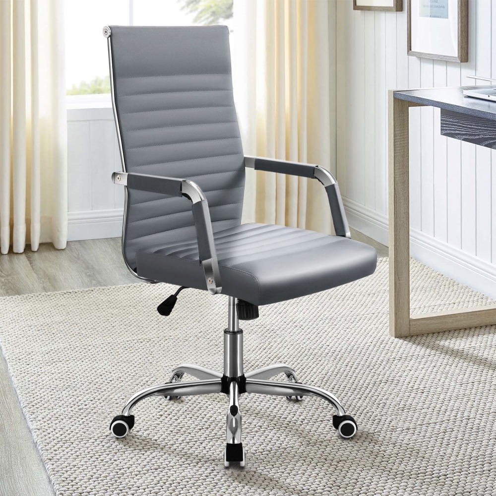 Silla de Trabajo con Brazos - Piel Imitación Cuero - Ideal para Oficina/Reuniones