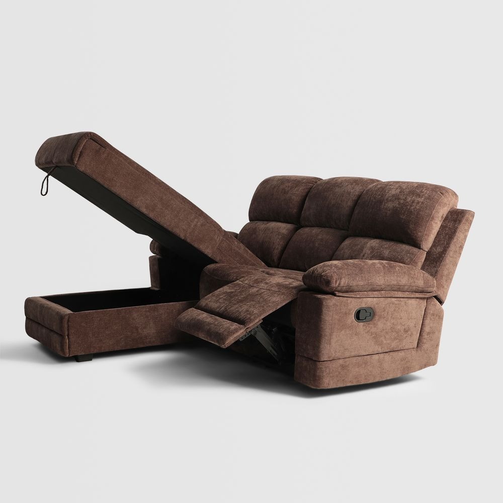 Seccional Liam Reclinable Con Almacen Marron