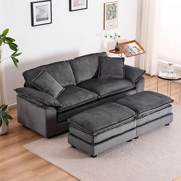 Sofá seccional Loveseat con otomana, sofá cama moderno con almohadas