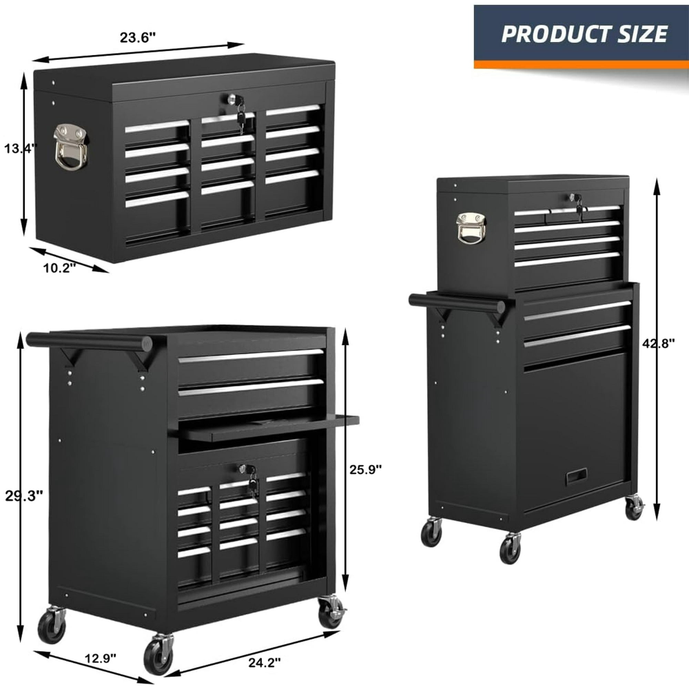 Caja y armario para herramientas 2 en 1, caja de herramientas con ruedas de 8 cajones y gran capacidad
