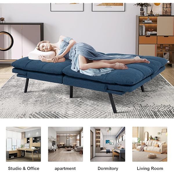 Sofá cama futón de espuma viscoelástica ajustable, sofá con respaldo convertible y reposabrazos, futón plegable, moderno futón cama para sala de estar, apartamento, oficina, habitación pequeña, sofá cama de 71 pulgadas, color negro
