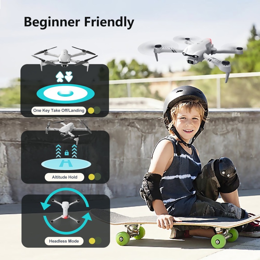 Dron FPV Wifi F10-1080P con cámara HD 1080P, modo sin cabeza/giros 3D, cuadricóptero RC para principiantes, color blanco plateado