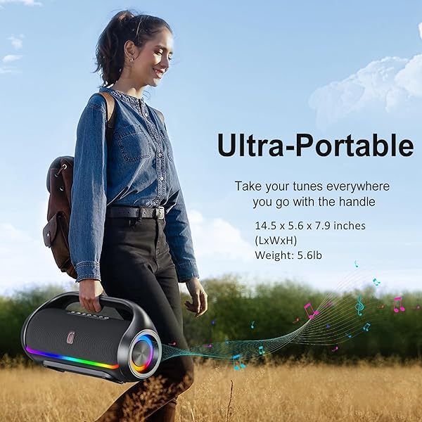 Altavoz Bluetooth, altavoz Bluetooth portátil resistente al agua con graves potentes y luces LED