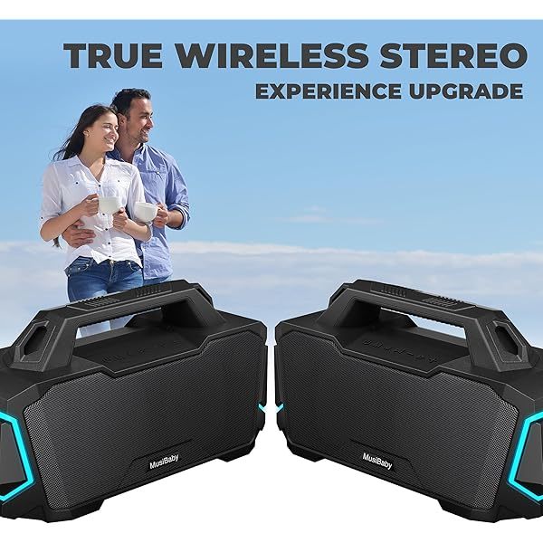 Altavoz Bluetooth, altavoces inalámbricos Bluetooth de 80 W, altavoz portátil resistente al agua IPX6 con 20 horas de reproducción, Bluetooth 5.3, altavoz portátil para exteriores, boombox grande para fiestas en casa y viajes (negro)