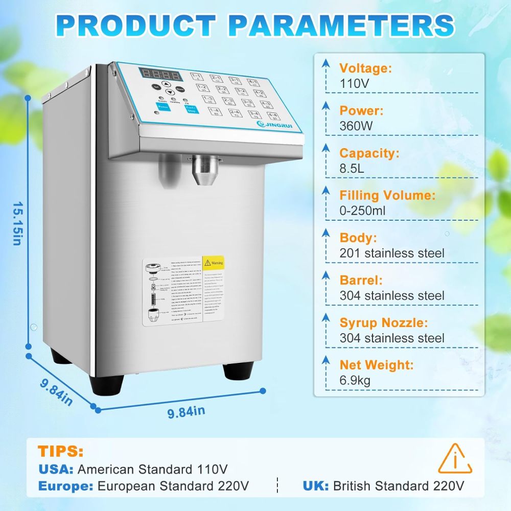 Dispensador de fructosa, 8.5L 110V 16Groups, máquina de fructosa de acero inoxidable cepillado, máquina dispensadora de jarabe
