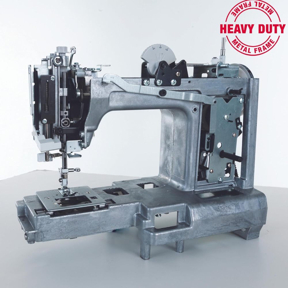 Máquina de coser negra de alta velocidad con kit de accesorios, motor fuerte con potencia de perforación mejorada, 110 aplicaciones de puntadas, marco de metal completo, ojal de 1 paso y