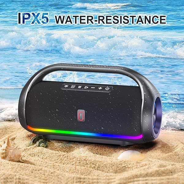 Altavoz Bluetooth, altavoz Bluetooth portátil resistente al agua con graves potentes y luces LED