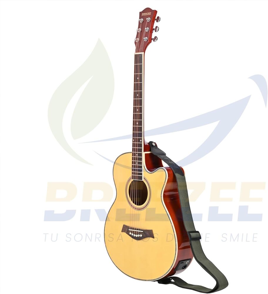 Guitarra Electroacústica de 40” Diseñada sobre Abeto, Merbau, Okume y Palisandro. Acabado de Barniz en Pulverización, Incluye Set de Accesorios Completo para Principiante