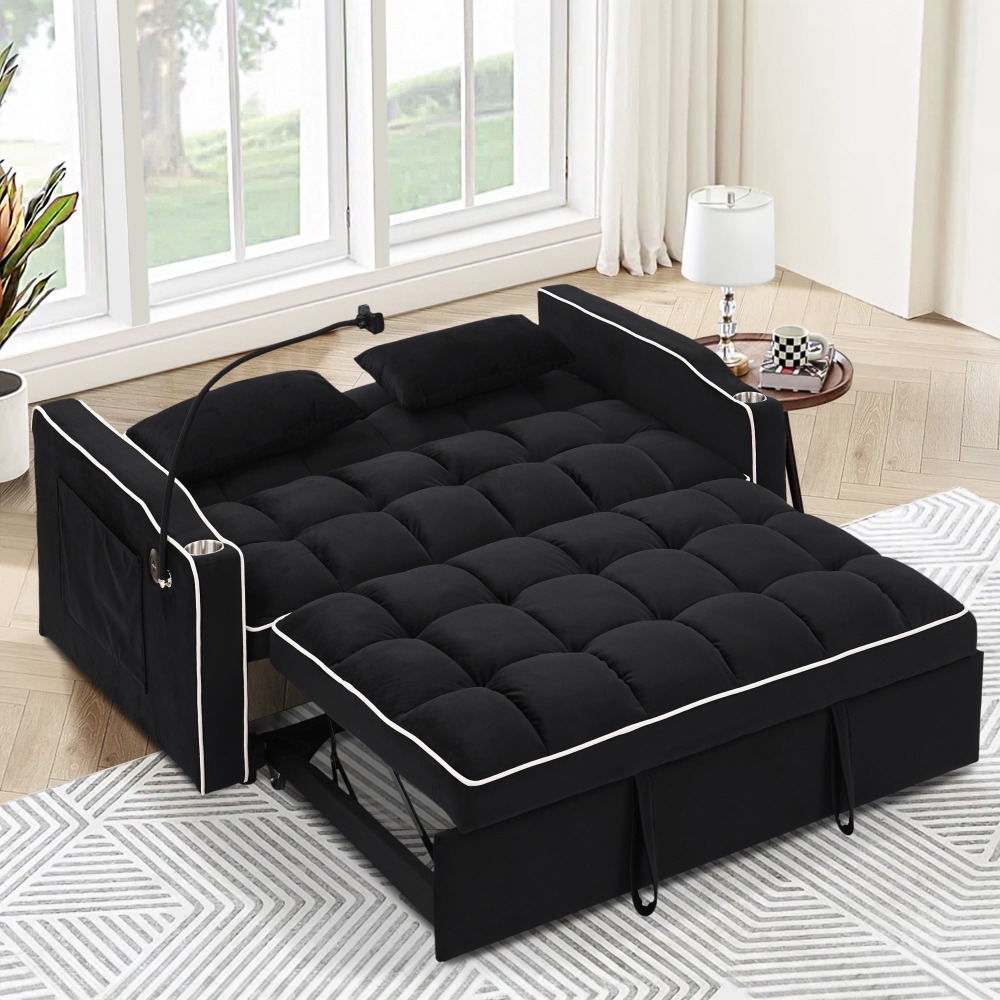 Sofá Cama Convertible 3 en 1, Loveseat Cama Nido con Soporte para Teléfono