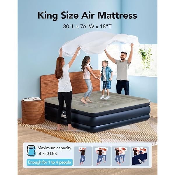 Colchón inflable Queen con bomba incorporada, colchón inflable elevado de 18 pulgadas, colchón inflable mejorado de cuatro cámaras