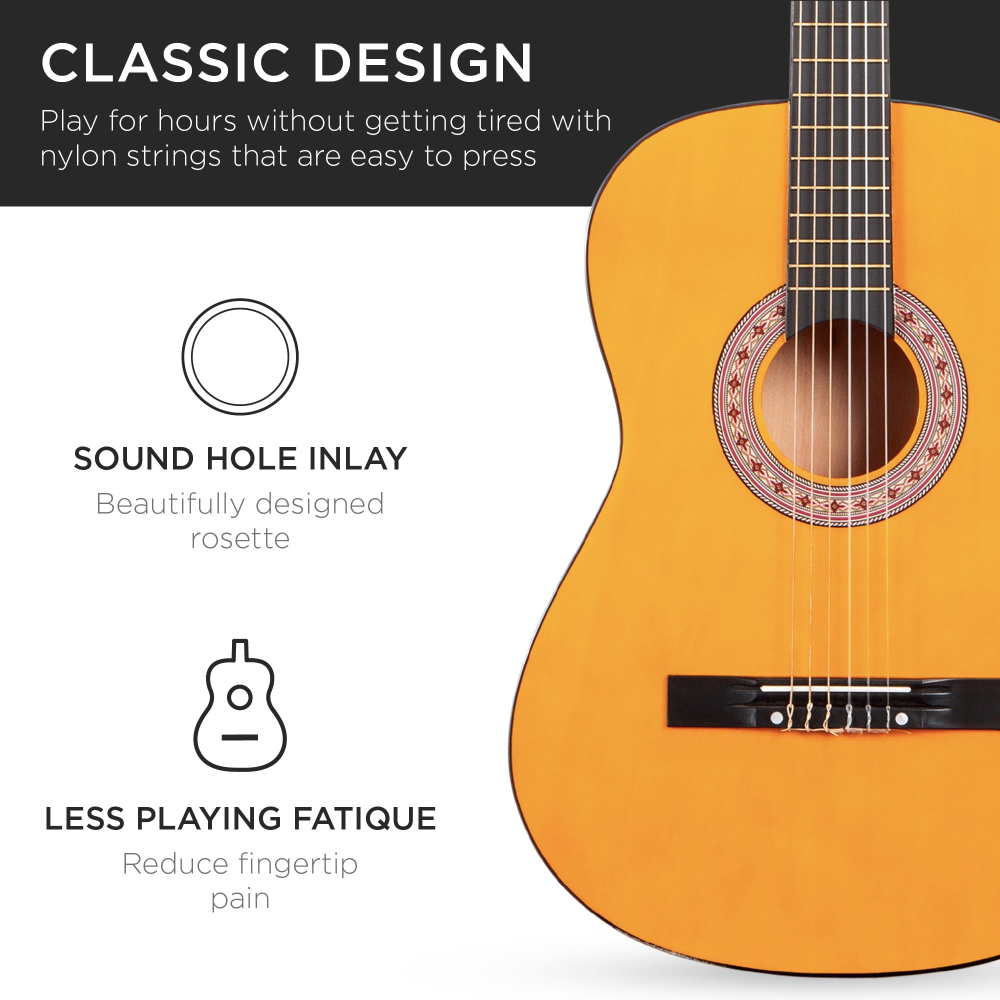 Kit de inicio para guitarra acústica de 38 pulgadas para principiantes con funda, correa y cuerdas adicionales, color natural