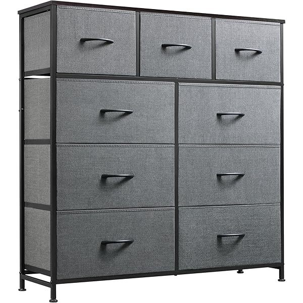 Cómoda con cajones, torre de almacenamiento de tela para dormitorio, entrada, armario, unidad organizadora de arcón alto con contenedores de tela, estructura de acero,