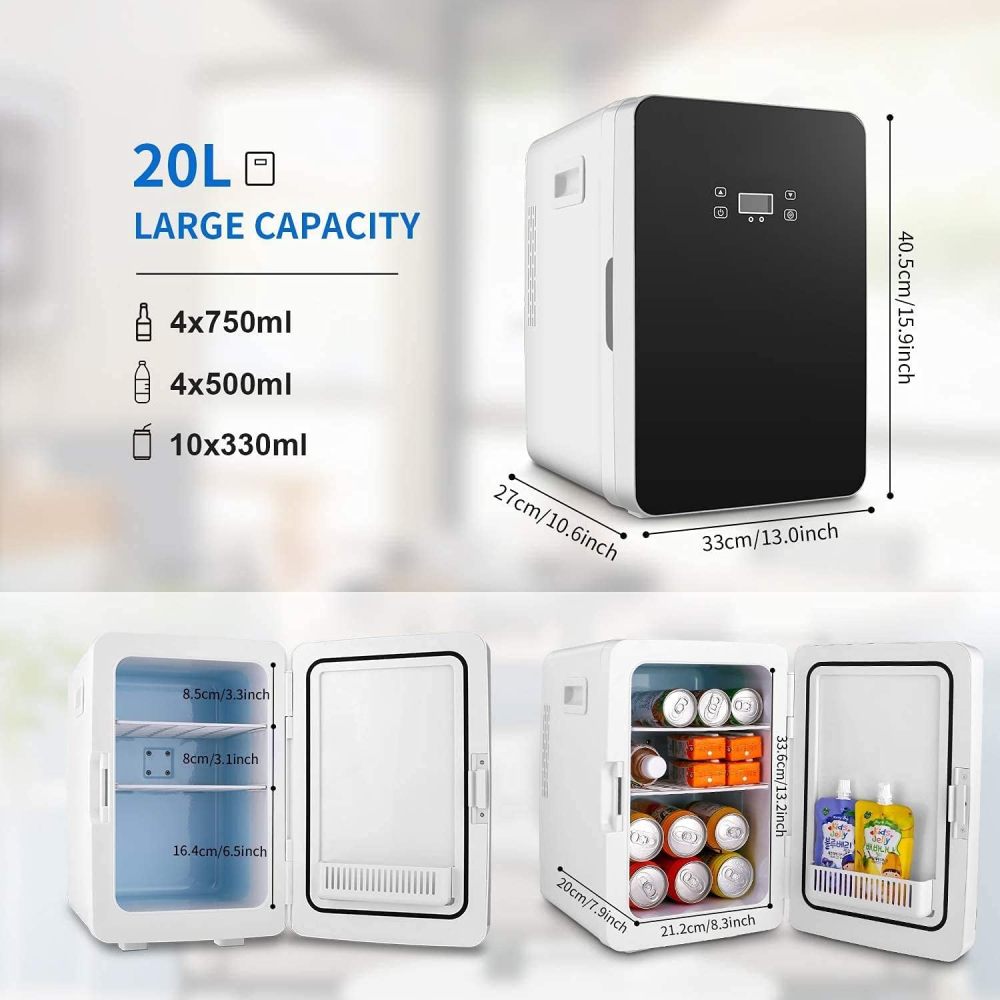 Mini nevera de 20 litros, mini congelador, enfriador compacto de gran capacidad y calentador con visualización de termostato digital y control de temperatura
