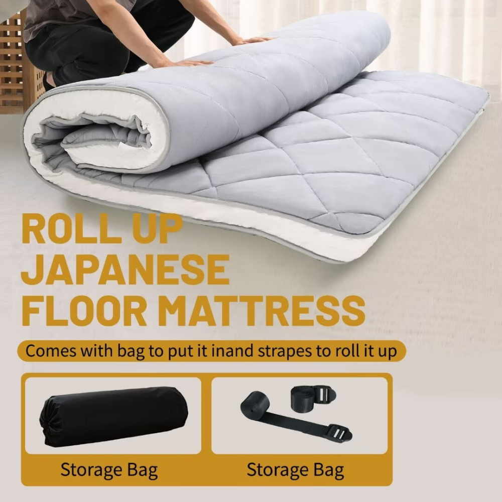 Colchón futón japonés de espuma viscoelástica plegable de 4 pulgadas, tamaño completo, gris (80 x 54 x 4 pulgadas)