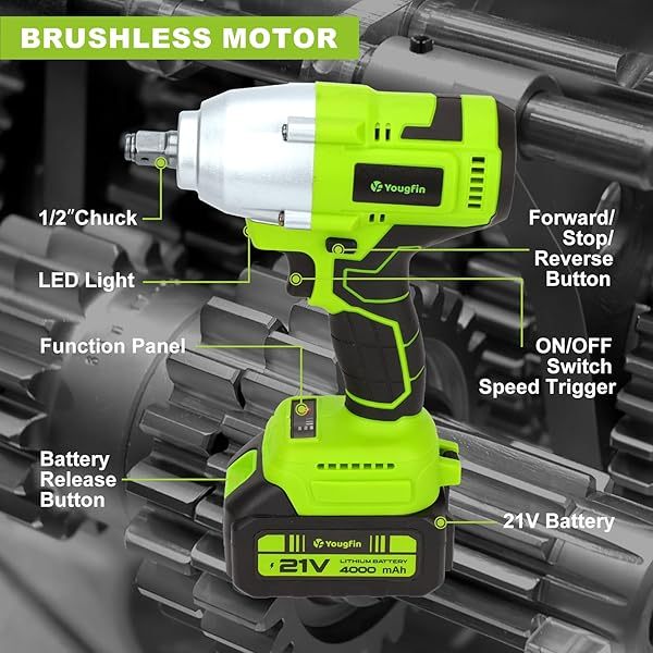 Llave de impacto inalámbrica de 1/2 pulgada para tuercas de orejetas, kit de pistola de impacto eléctrica sin escobillas de 20 V, 400 N.M, destornillador de impacto a batería de 4,0 Ah para trabajo pesado