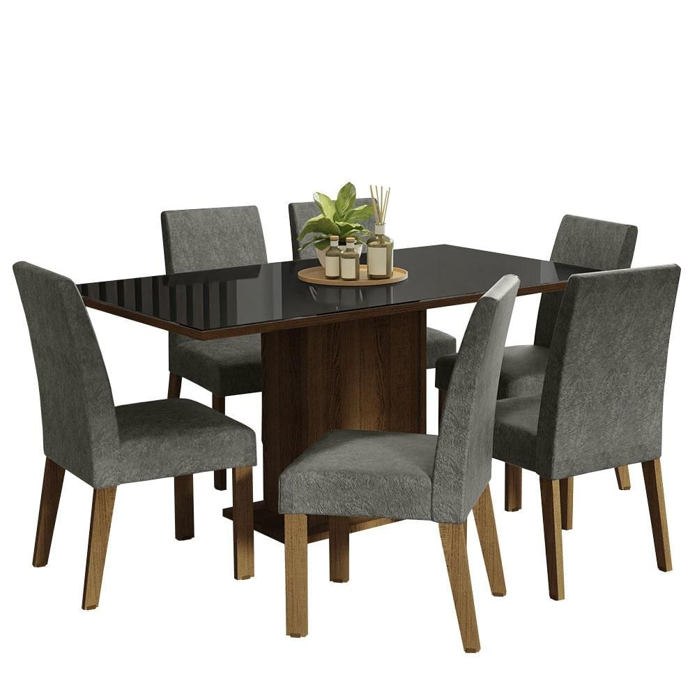 Juego De Comedor Alexis Con 6 Sillas Marrón/Negro/Plata