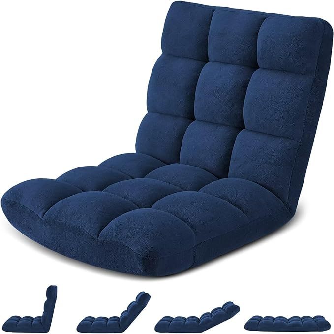 Folding Floor Gaming Chair Cushioned Adjustable Lazy Sofa Chair/Flannel for Adults&Kids Perfect for ReadingGamingCamel